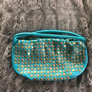Sondra Roberts turquoise leather purse w/gold stud